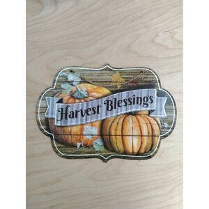 Harvest Blessings Pumpkin Rustic Fall Wooden Hanging Wall Sign Thanksgiving